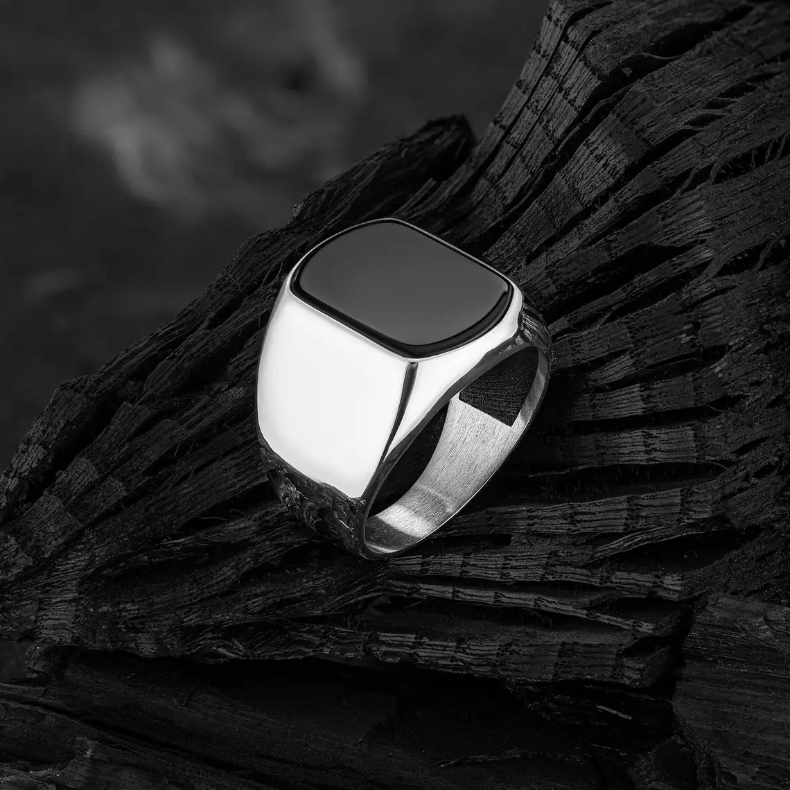 Elegant Shiny Black Onyx Ring in 925 Sterling Silver Business Natural Onyx Mens Rings Trendy Gift for Men Rings Fine Jewelery