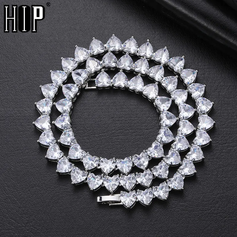 Hip Hop 8MM Heart Tennis Chain Bling AAA+ Iced Out Necklace Pink Cubic Zircon Bracelet Choker For Men Women Jewelry