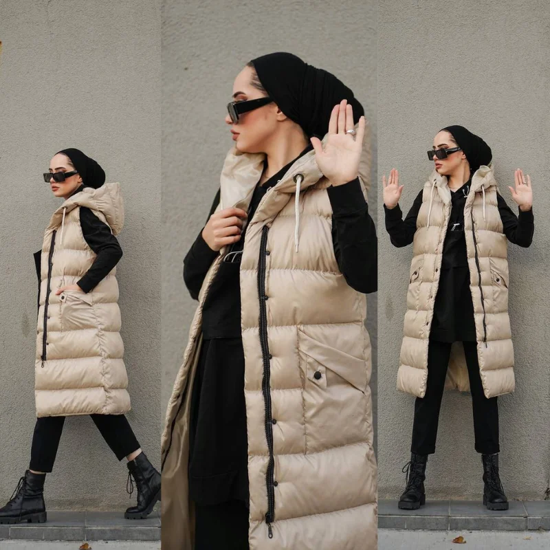 2021 new autumn and winter muslim women's vest casual long women's vest plus size women's sleeveless vest