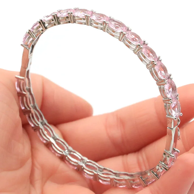 

64x5mm SheCrown 13g Lovely Cute Created Pink Kunzite Citrine Violet Tanzanite Silver Bangle Bracelet Wholesale Drop Shipping