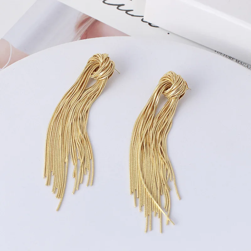 

Simple Chain Tassel Knotted Long Earrings Ear Clip for Girl Party Gifts