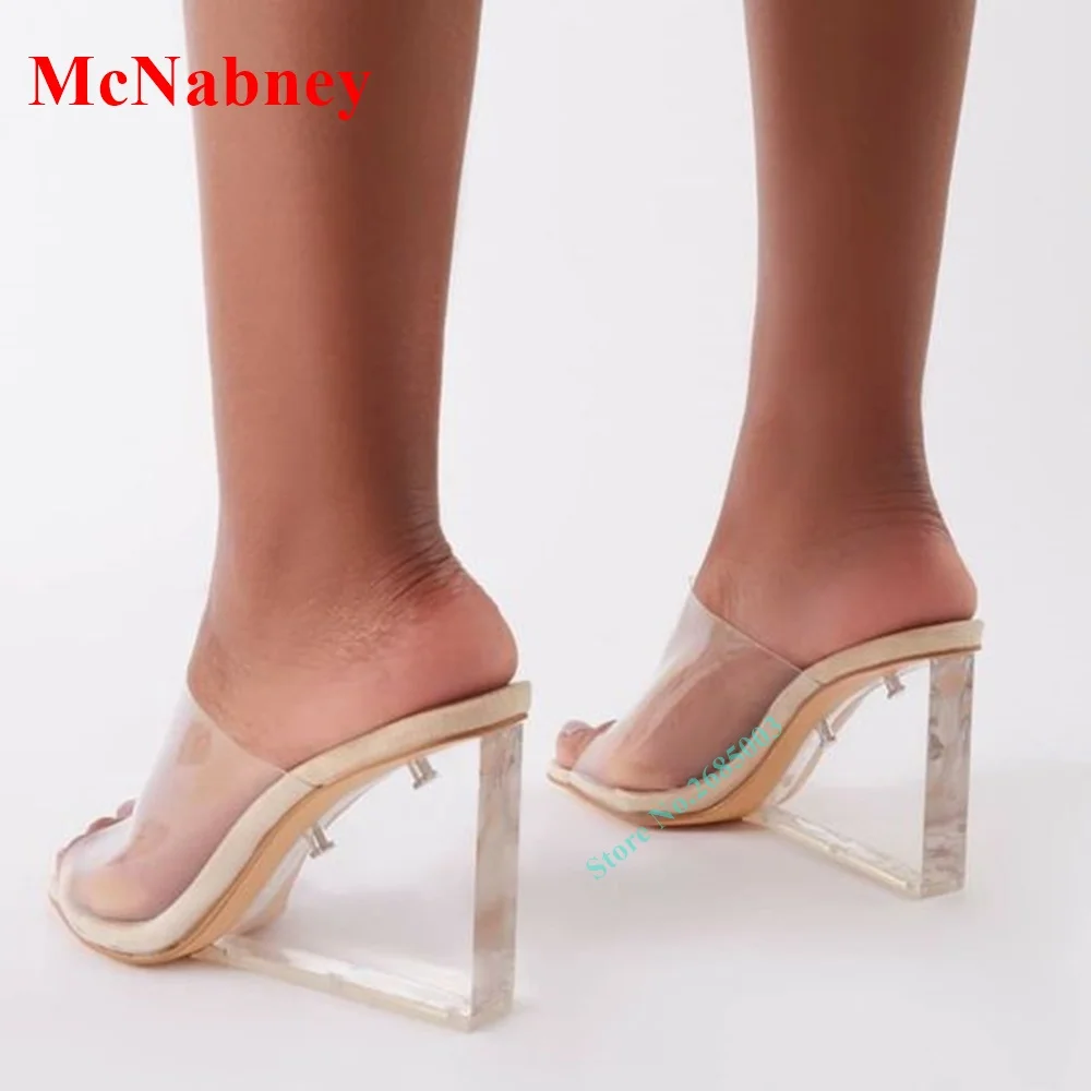 New Women\'s Transparent Crystal Wedge Shoes Open Toe Clear PVC Sandals Slipper Slip On Summer Shoe Party Dress High Heel Slipper