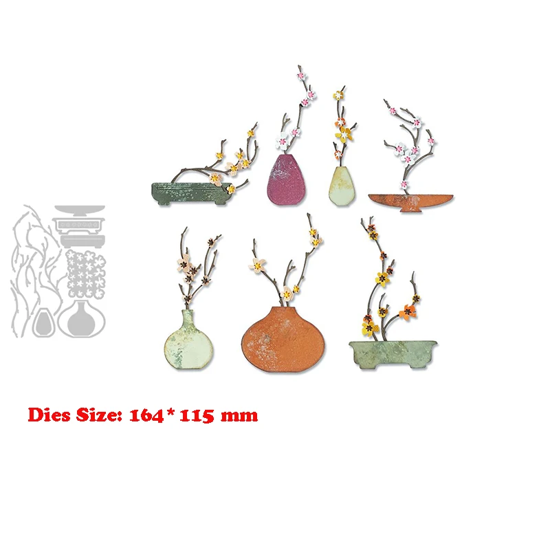 New Arrival Ikebana Metal Cutting Dies For 2022 Scrapbooking Wintersweet Branch with Flowerpot Stencils Card Making