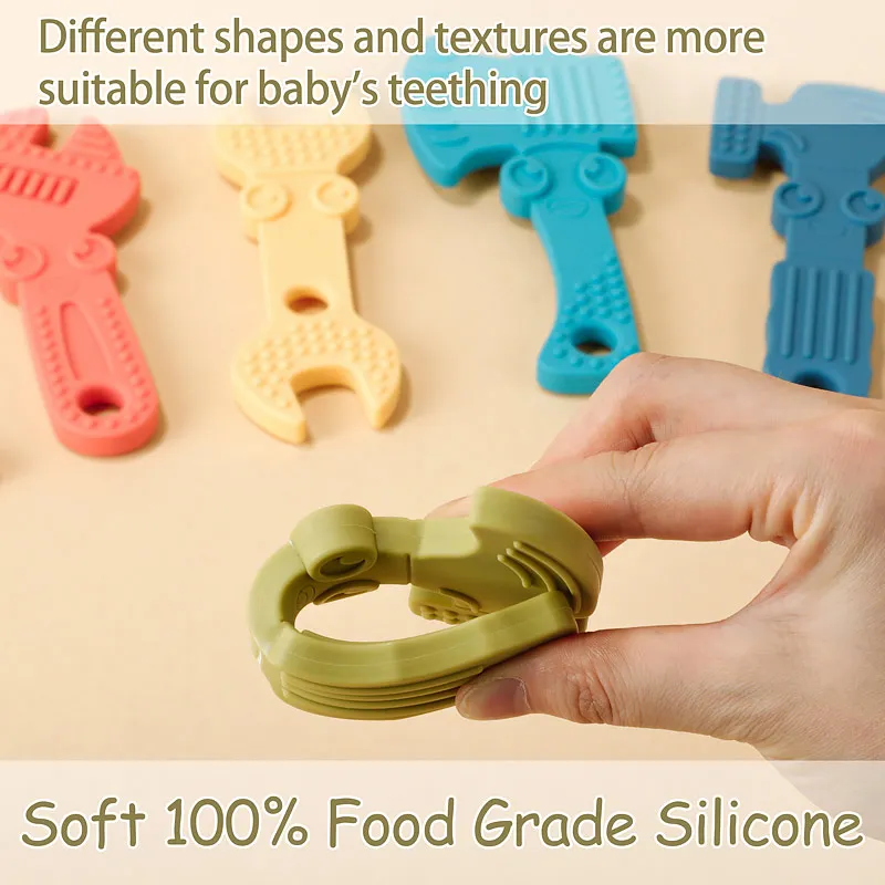 TYRY.HU 4pcs New Baby Silicone Teether BPA-Free Wrench Tools Baby Necklace Pendant Silicone Teether Baby Teeth Care Chewing Toy