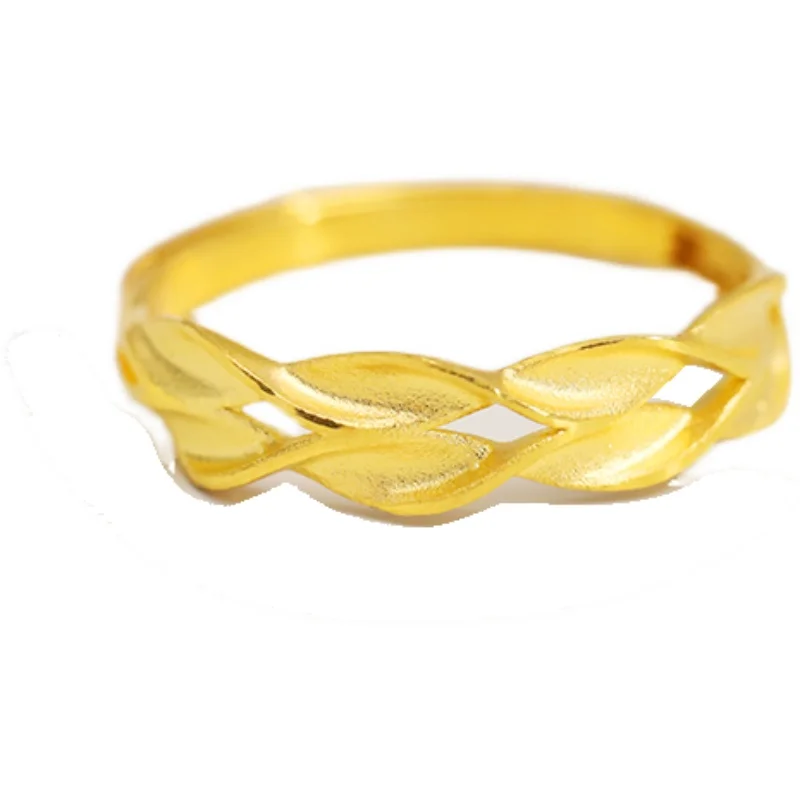 

New 999 Gold 24K Yellow Gold Ring Carved Wheat Ring Open Size