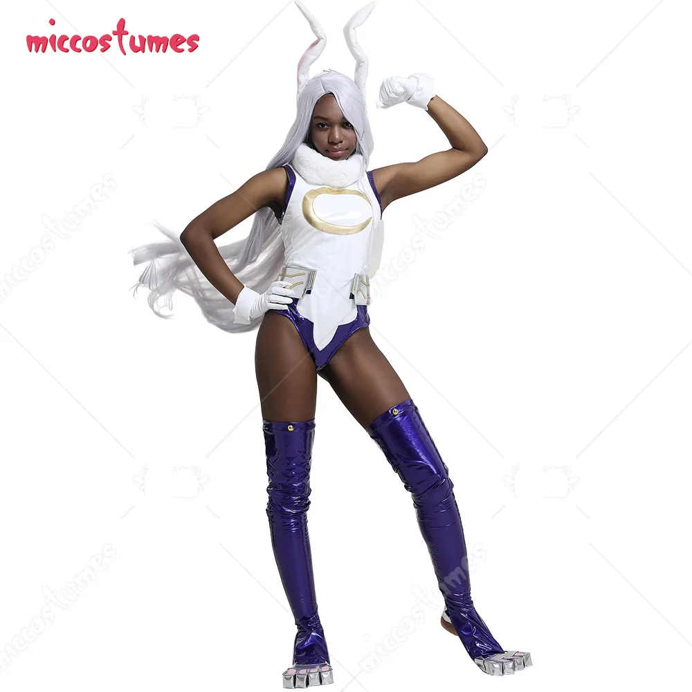 Miccostumes Women's Anime mirko Rabbit Hero Cosplay Costume Bodysuit Jumpsuit PU leather Costume