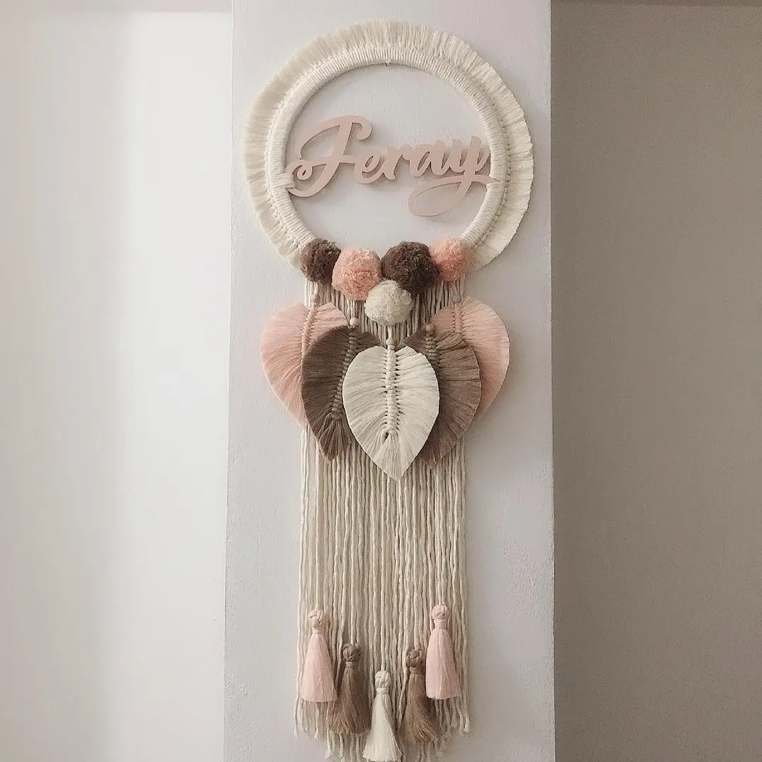 Boho Macrame Knitted Dream Catcher Design Handmade Bohemian Warm Kids Decoration Baby Room