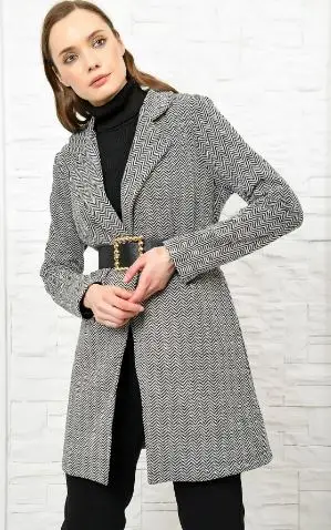 Women's Black-White Tweet Fabric Patterned Coat DNZ-3059-REW