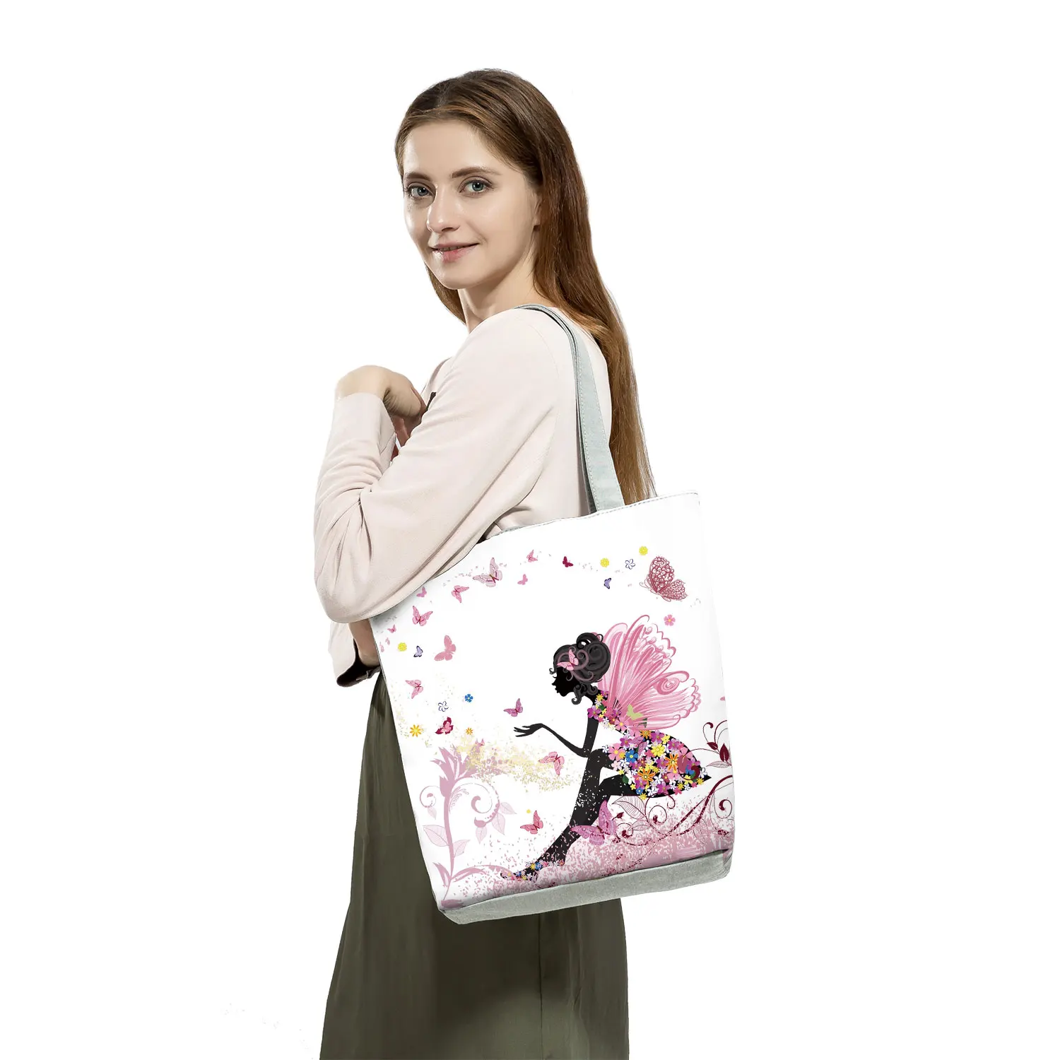 Wishing Girl Print Eco Reusable Shopping Bags Women Large Tote Bags 2021 New Fashion Handbags With Custom Pattern Shoulder Bag