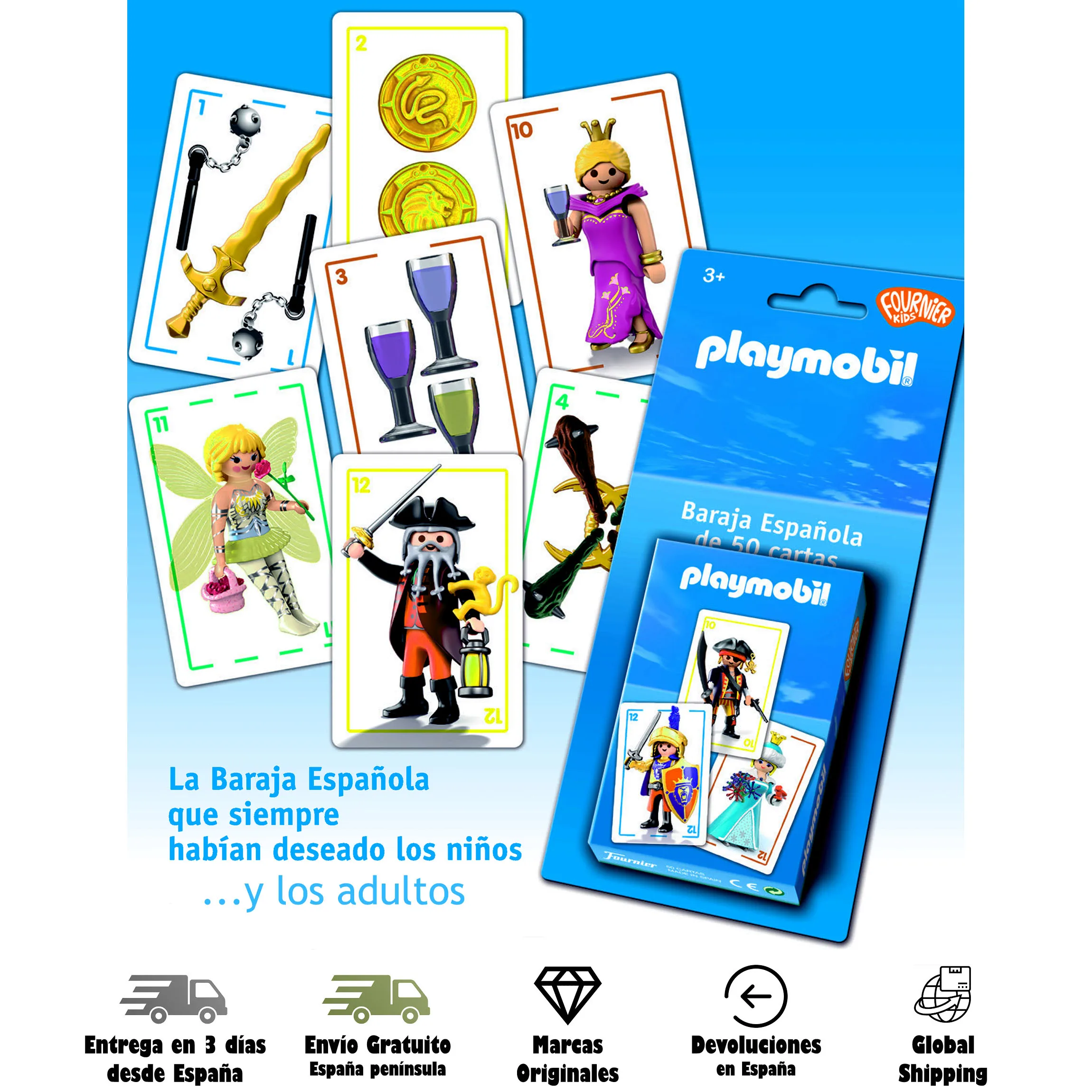 Fournier, PLAYMOBIL, Spanish deck, 50 cards, table game, play, dolls, kids, adult, family, outdoor, beach, pool