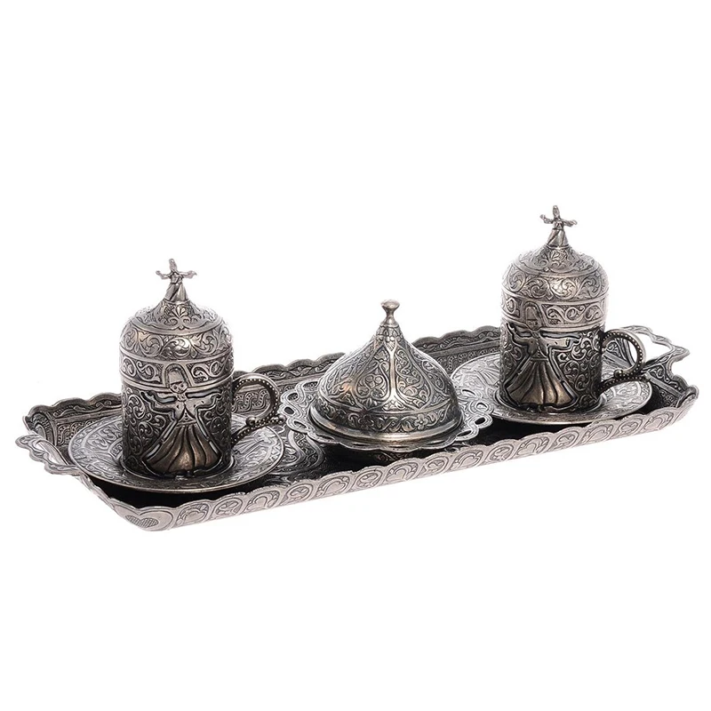 

2 Person Turkish Ottoman Coffee Set With Serving Tray Espresso Gift New Home Man Woman Ceramic Zamak Metal %100 Original