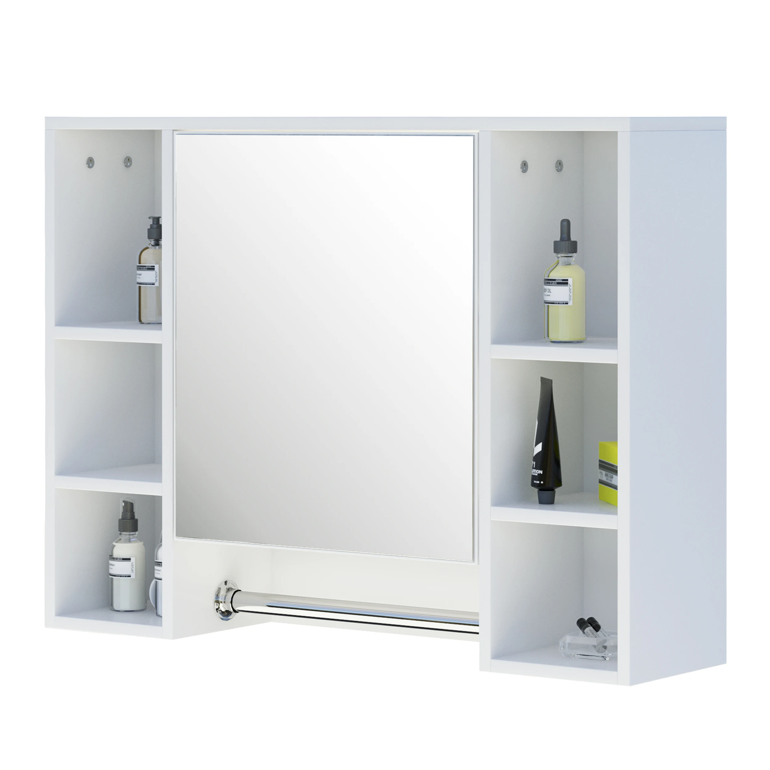 Weißer Badezimmerschrank, Badezimmerspiegel-Wandschrank mit 8 Regalen und Tür, 80 x 20 x 60 cm,