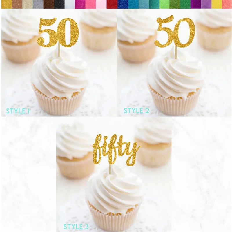 

Custom Number 50 glitteer Cupcake Toppers,Personalised Fifty Birthday Decorations,50th Anniversary Party gold "50" Toppers