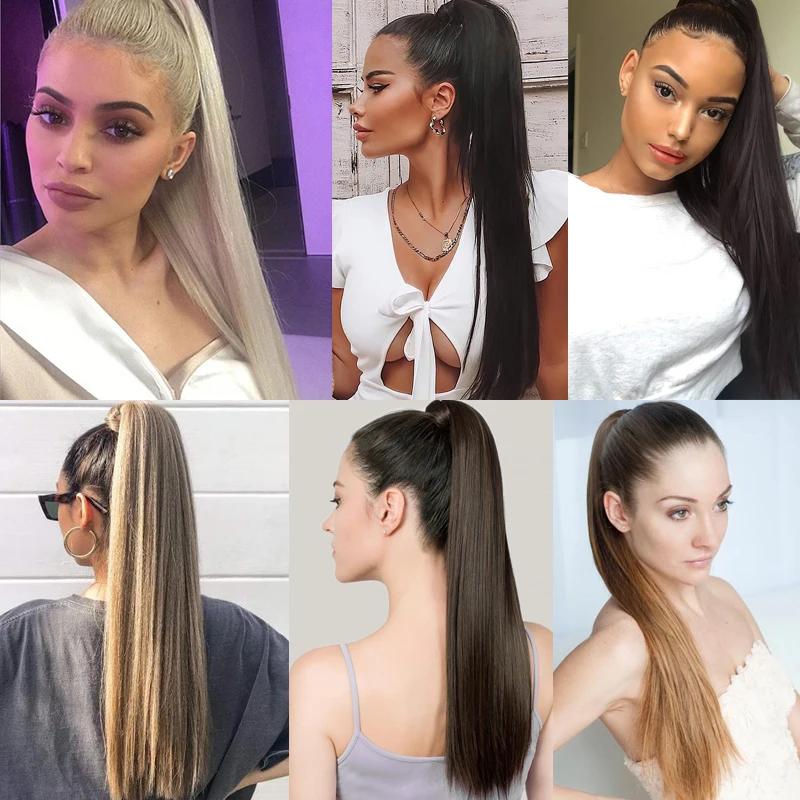 Cabello sintético LISI GIRL de 22 a 34 pulgadas, coleta larga lacia, con clip, negro 6