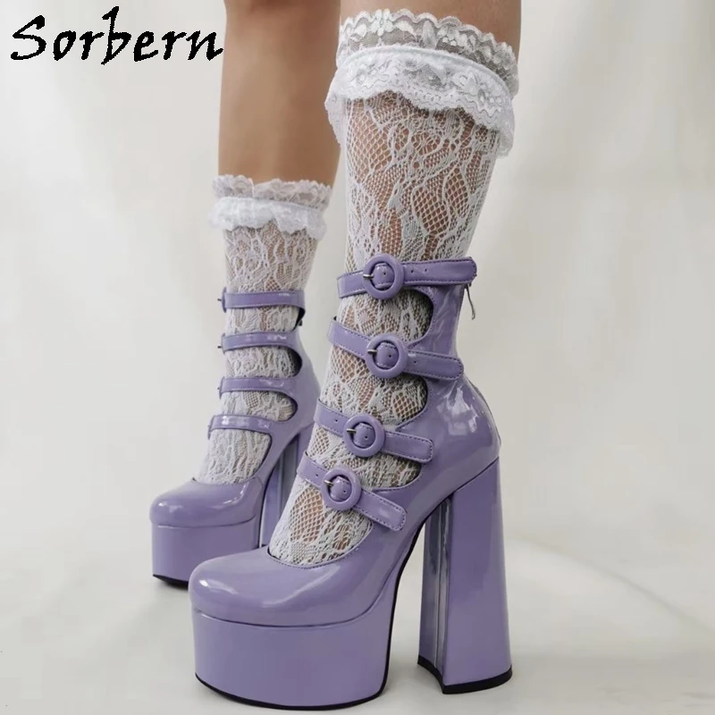 

Sorbern Lavender Witch Shoes Women Thick Heel Pumps Platform Gladiator Style Block Heels Closed Toe Customized Cosplay Heeled