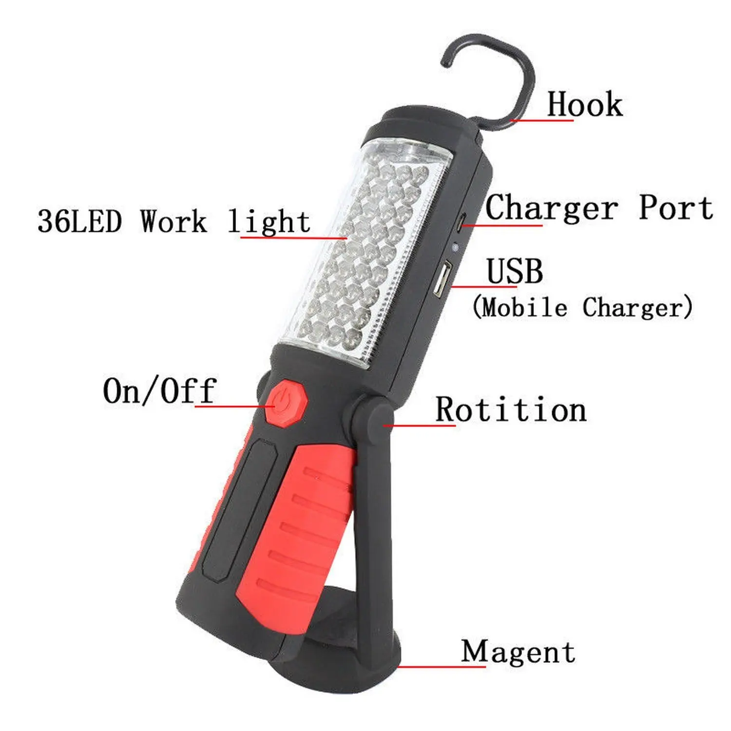 36 + 5 LED lamp with magnetic working light and mechanical inspection