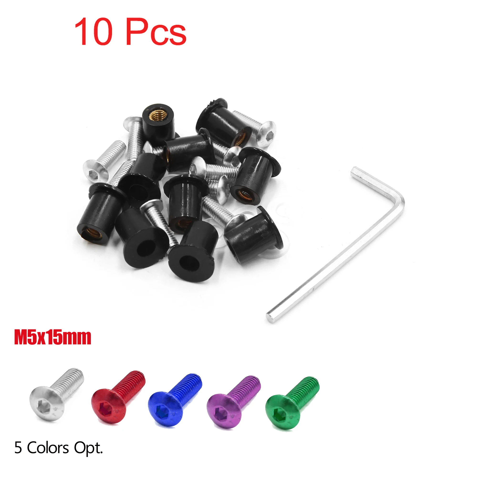 

Motoforti 10Pcs M5 x 15mm Motorcycle Windshield Windscreen Screws Kit Fairing Nut Bolt Fastener Washer Screw Universal 5 Colors