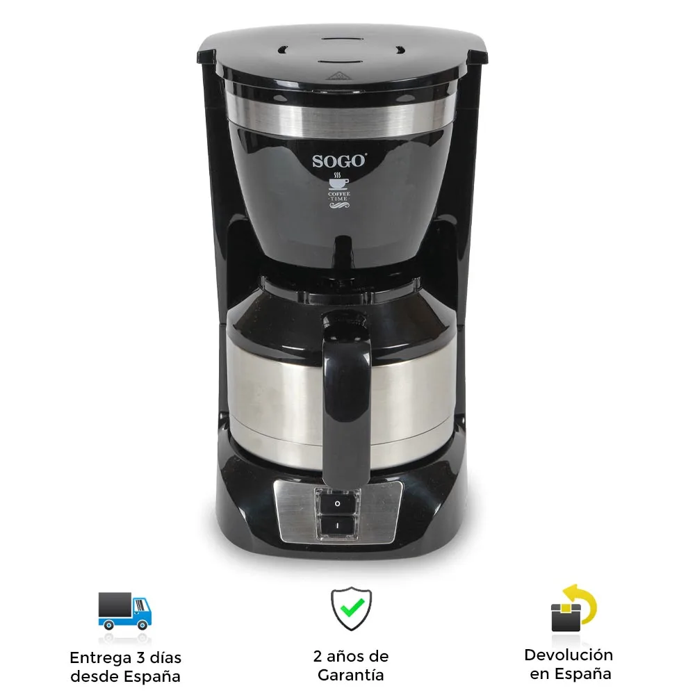 Sogo drip coffee maker, stainless steel, elegant, modern, 1L, 10 cups, thermo jug, 800W, powerful, fast, portable, filter, thermostat, coffee machine