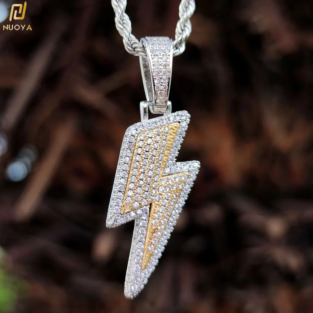 

High Quality Iced Out Hip Hop CZ Cubic Zirconia Gold Plated Lightning Pendant for Mens Jewelry