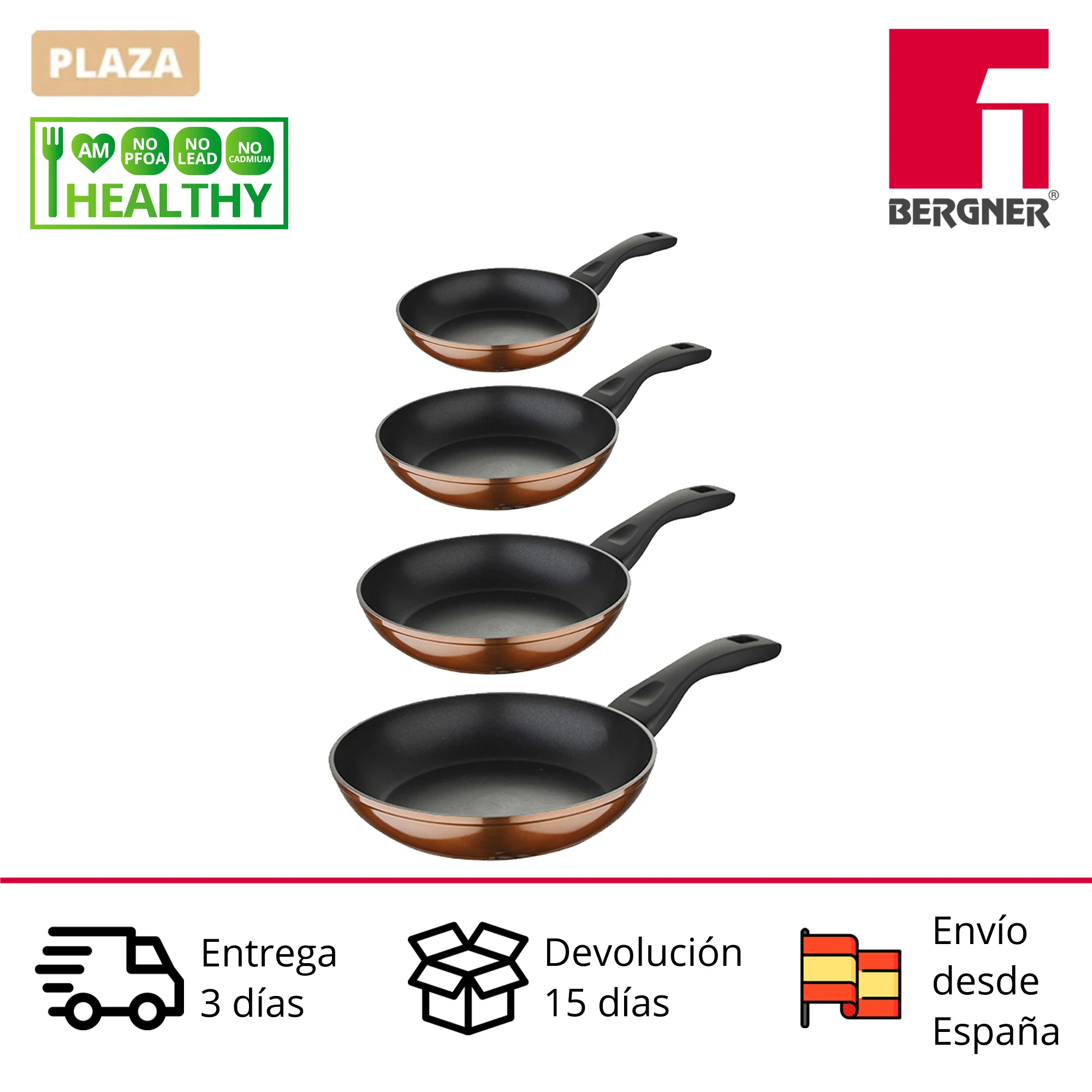 Set of 4 BERGNER pans Neon brown (20,22,24,26cm) in forged aluminum fit for all fires