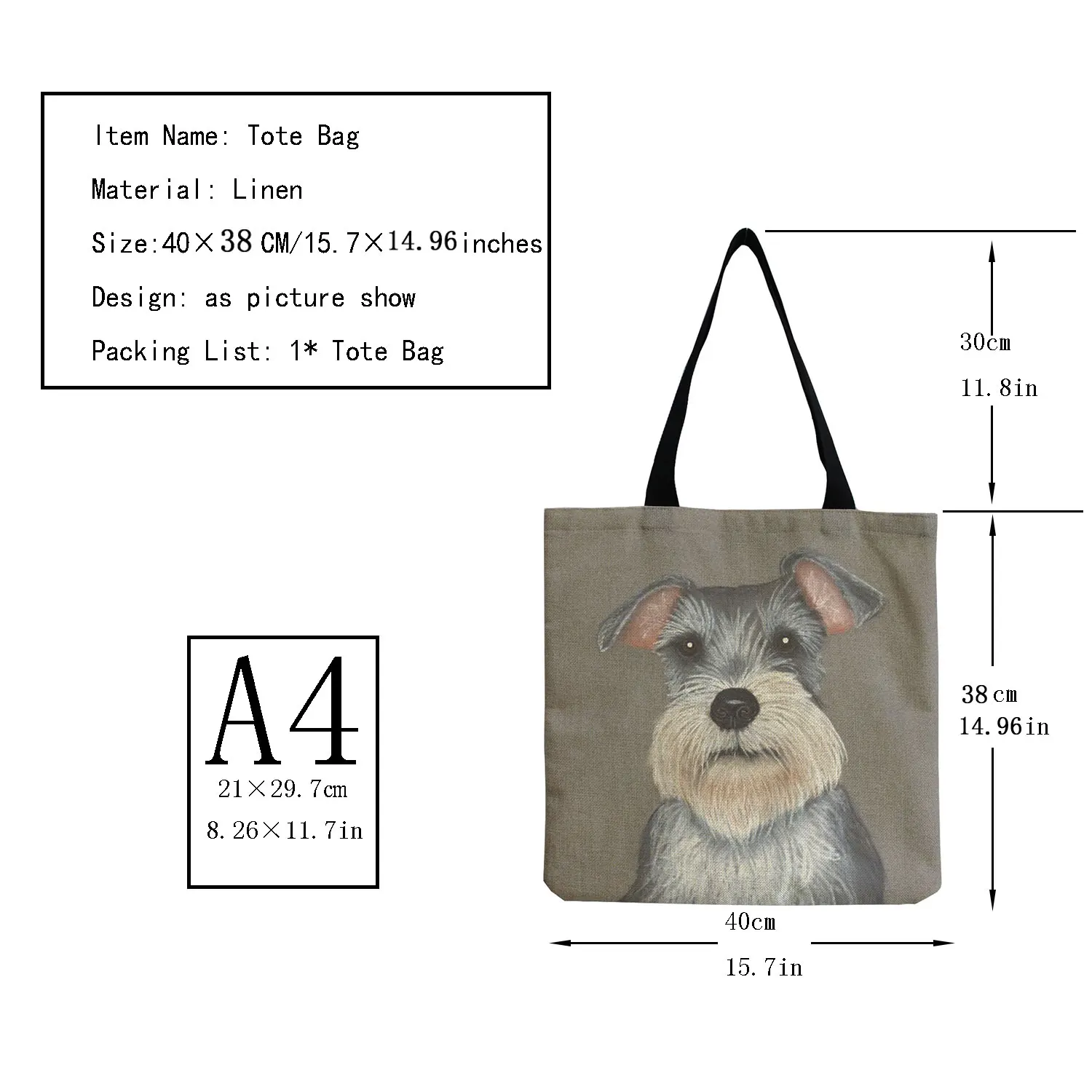 Lady Korean Shoulder Bag Schnauzer Dog Painting Handbags For Women Casual Shopping Shopper Bags Large Capacity Travel Tote Bags