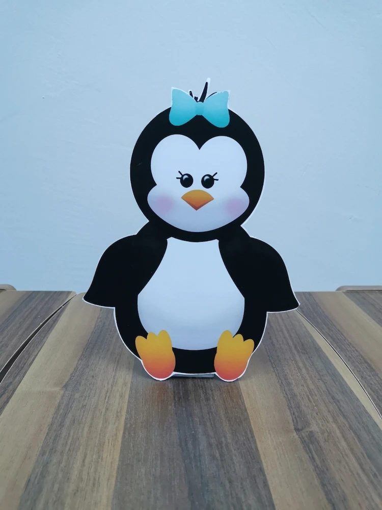 Baby Penguin Foam-board Cutout Standee with Cardboard Stand, Kids Birthday Decoration, Winter Penguin Concept Party Supplies