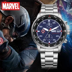 Marvel Offical Men Sport Quartz Wristwatch The Avengers Captain America Dial Chronograph Calendar Stainless Steel Sapphire Clock