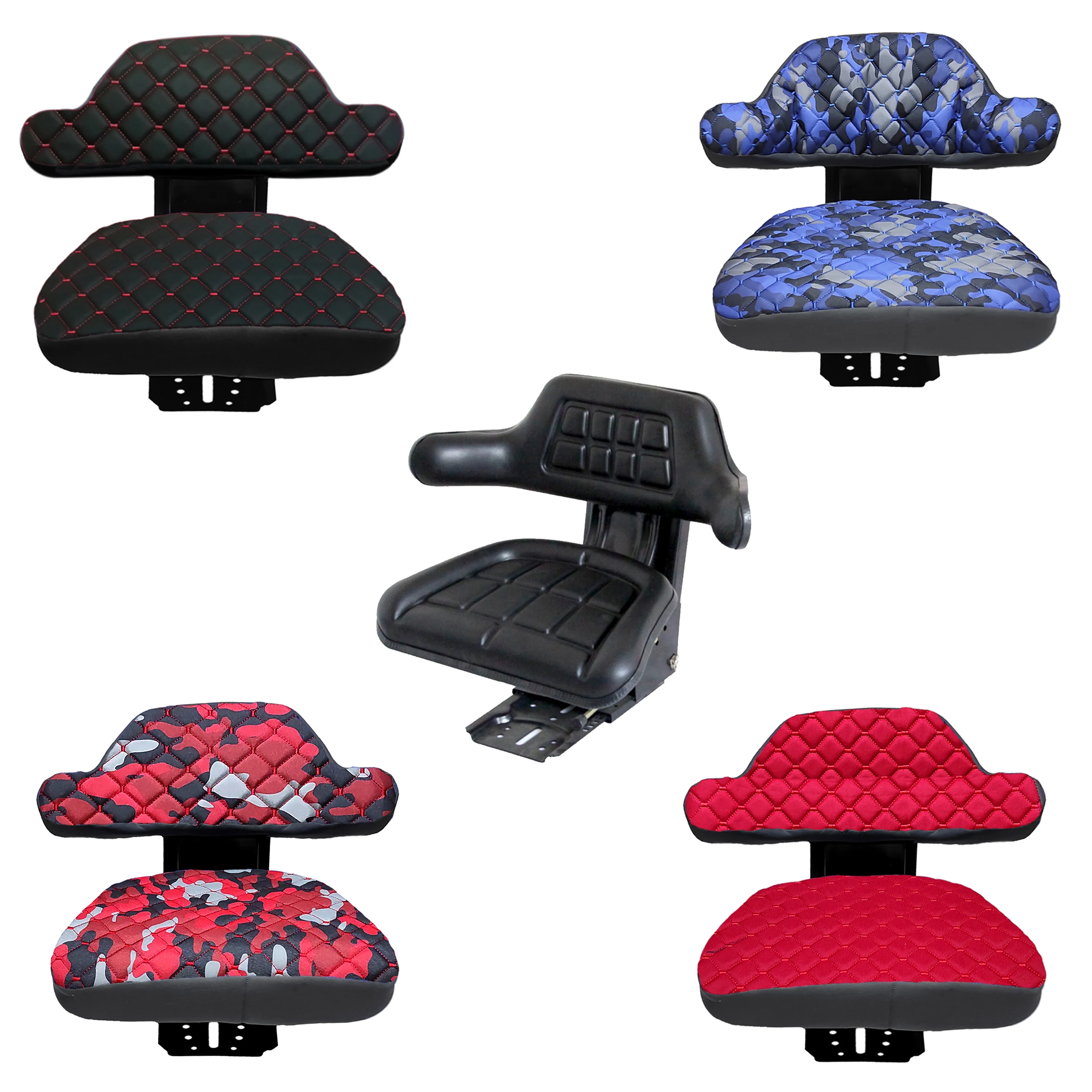 Binbir Trend Heavy Duty Kapitone Fabric Tractor Seat Cover with Fixed Armrest, Forklift Seat Cover, Camuflage Pattern, 4 Colors