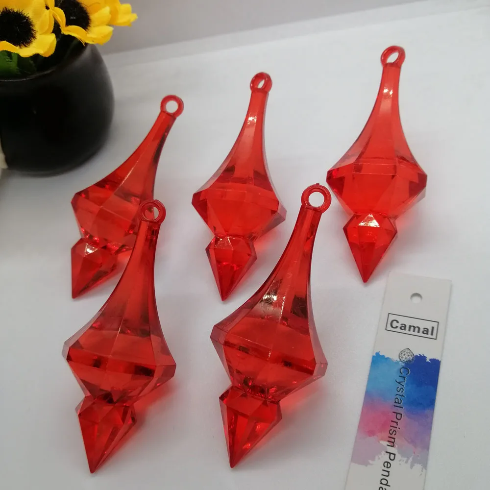 Camal 5PCS 70mm rosso grande diamante goccia acrilico cristallo perlina pendente pendente lampadario casa festa di nozze mestiere decorazione di