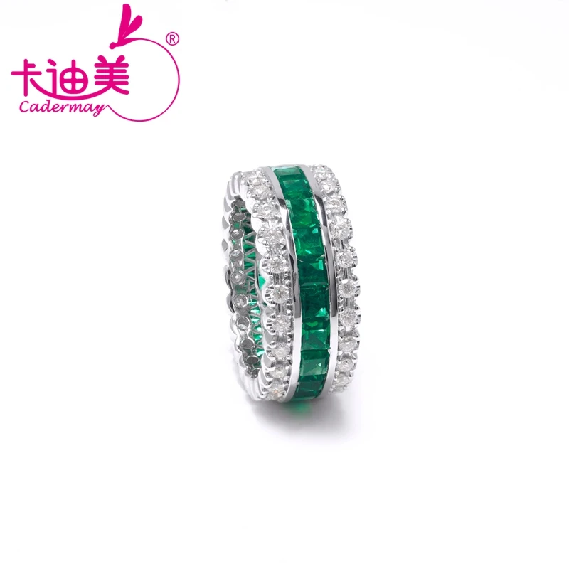 CADERMAY Rings for Women 10K 14K 18K Real Gold with Green Emerald and Melee Moissanite for Engagement Wedding Fine Jewelry