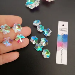 Camal 20pcs 14mm Snowflake Crystal Loose Beads 2 Holes AB Color Prisms Hanging Lamp Part Chandelier Wedding Party Curtain Home