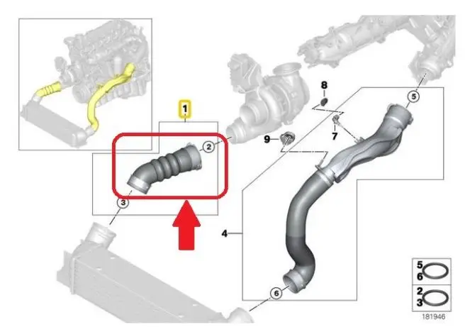 11617800142 Intercooler Turbo Hose For Bmw 325 D / 330 D - 330 XD E90 - E91 - E92 - E93 turbocharger