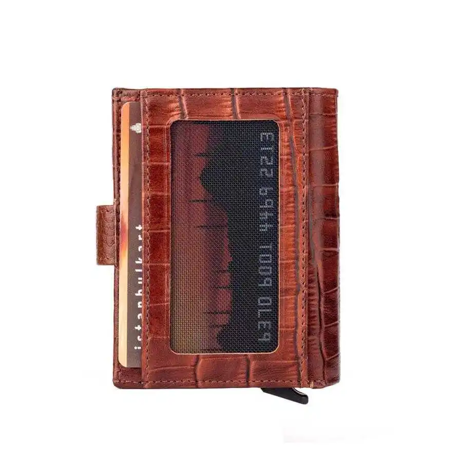 Anitolia – portefeuille en cuir véritable, porte-cartes en relief croco, marron, avec mécanisme Pop-Up, porte-monnaie d'identité, décontracté, confortable à vie