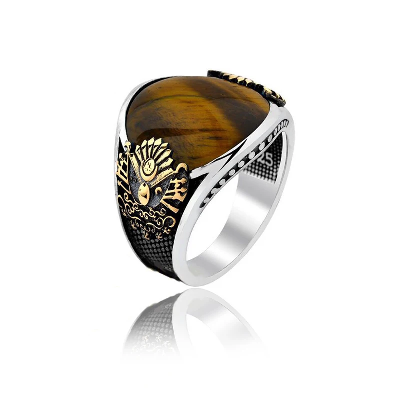 New 925 Sterling Silver Ottoman Empire Trendy Fashion Men Dirilis Ertugrul Rings Tugra Moon Star Double Sword Jewellery Boho