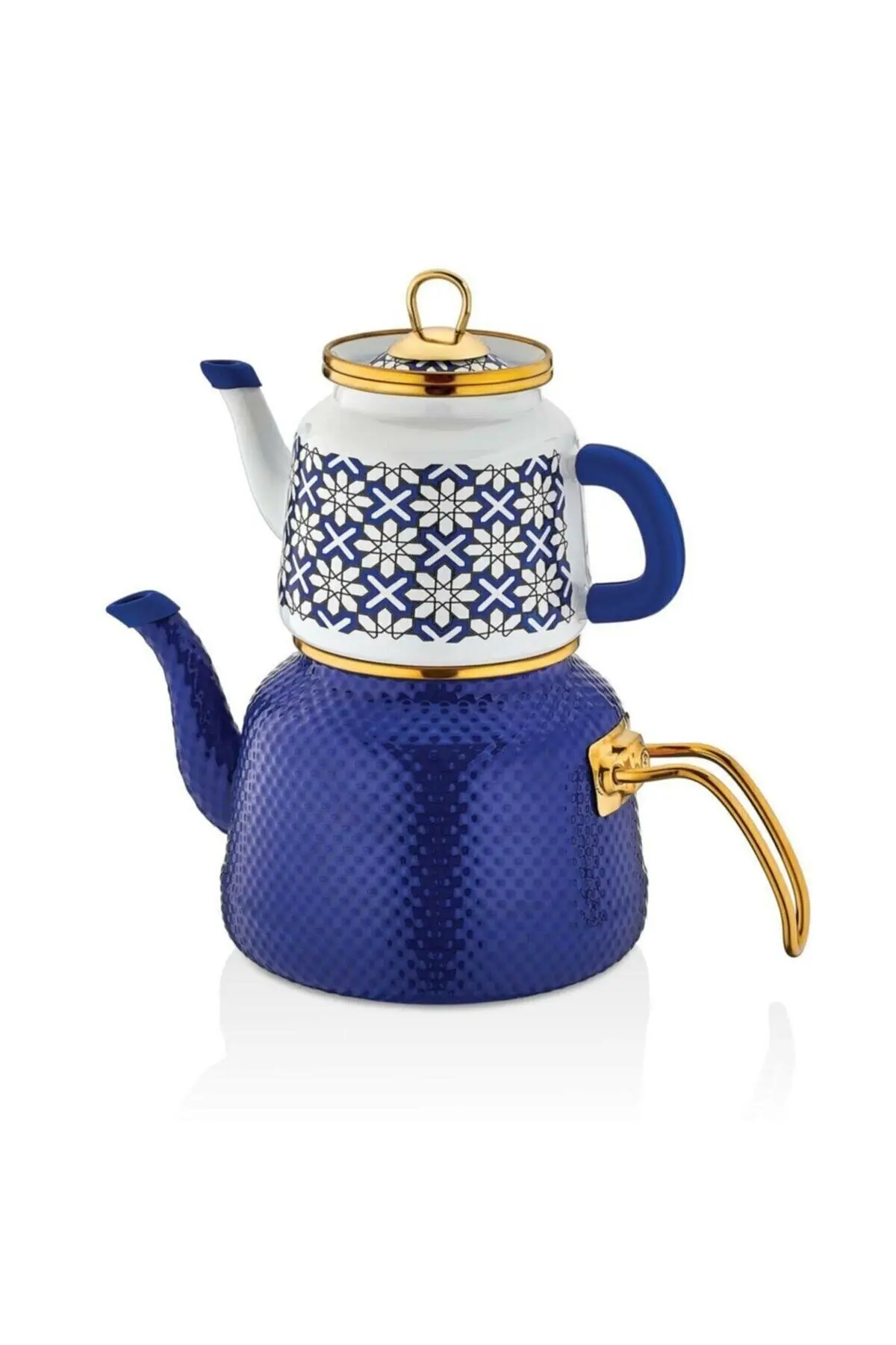 Turkey authentic kitchen decor patterned Schafer Navy Blue Glaze Enamel Teapot Set 4 Pieces   FREE SHIPPING FREE SHIPPING