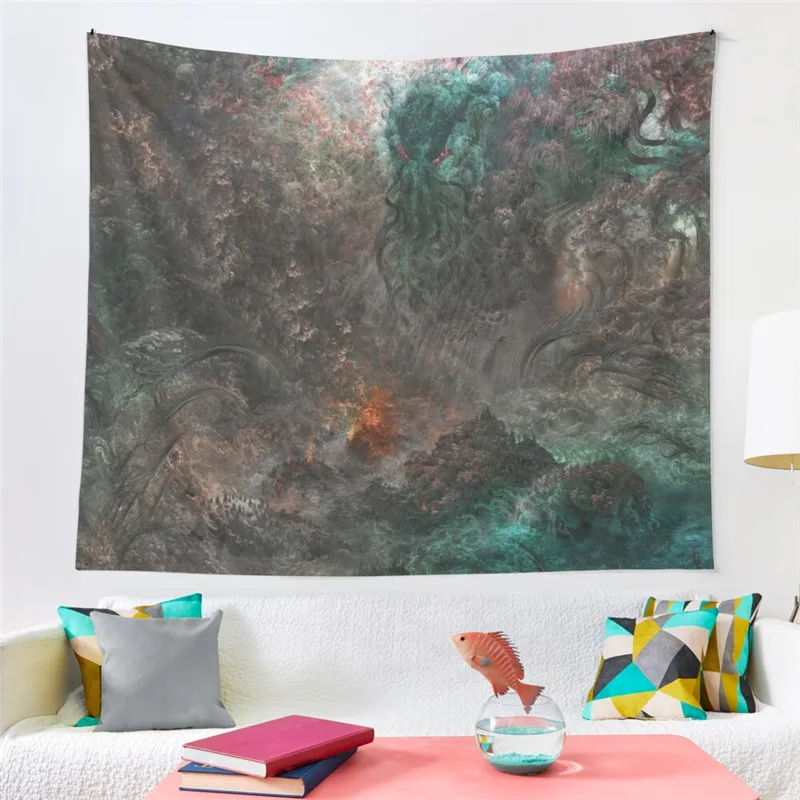 Gaslight Gatekeep Girlboss Fractal Cthulhu Tapestry Wall Hanging Art for Bedroom Living Room Decor College Dorm Party Backdrop