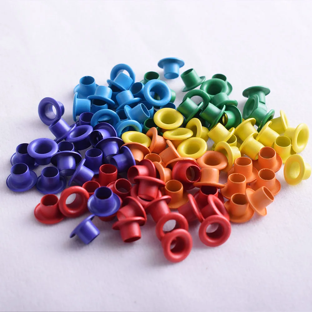 Colorful Grommets Sewing Eyelets - 6 Color 4mm Metal Eyelets Round Hole Grommets DIY Rivet Leathercraft Accessories for Bead