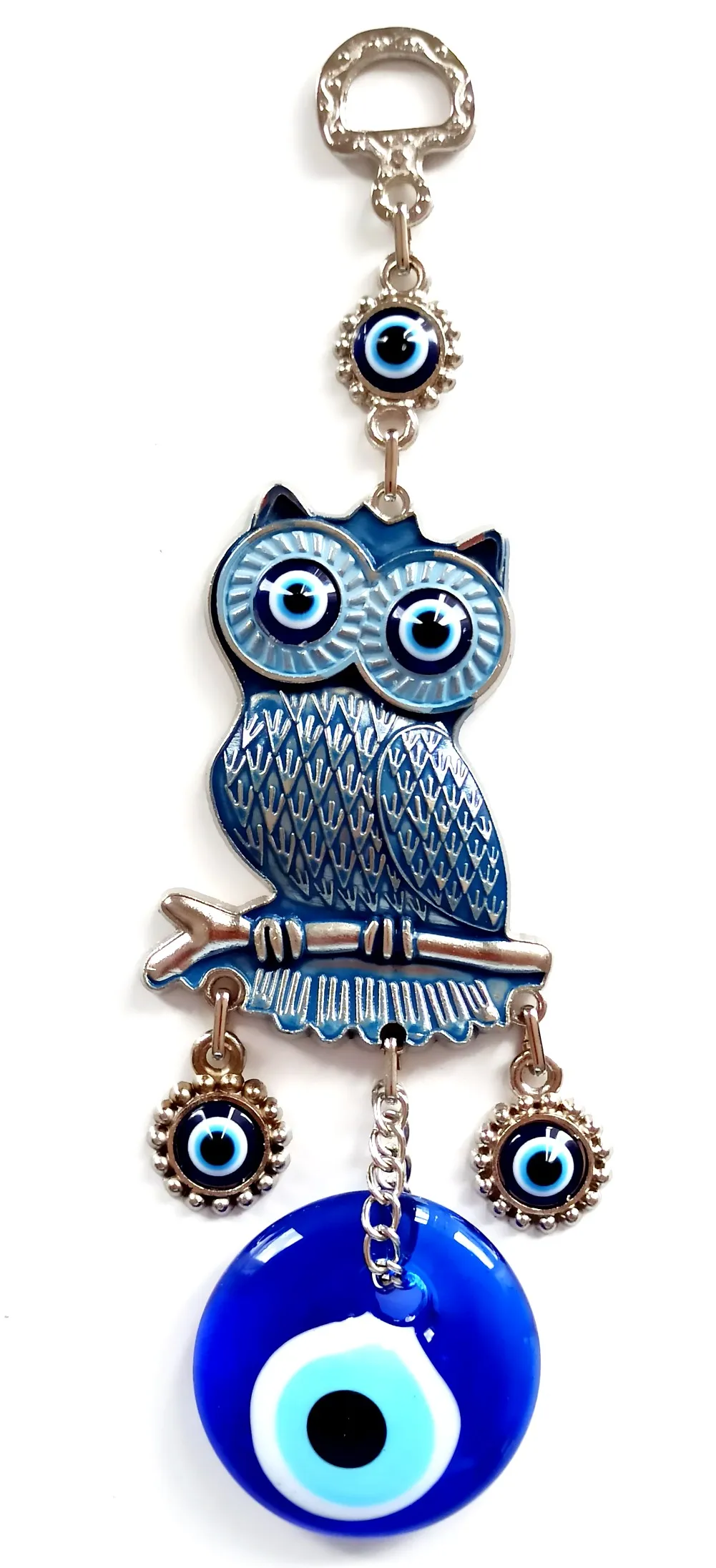 Evil Eye Beaded Owl Navy Blue Mini Wall Ornament