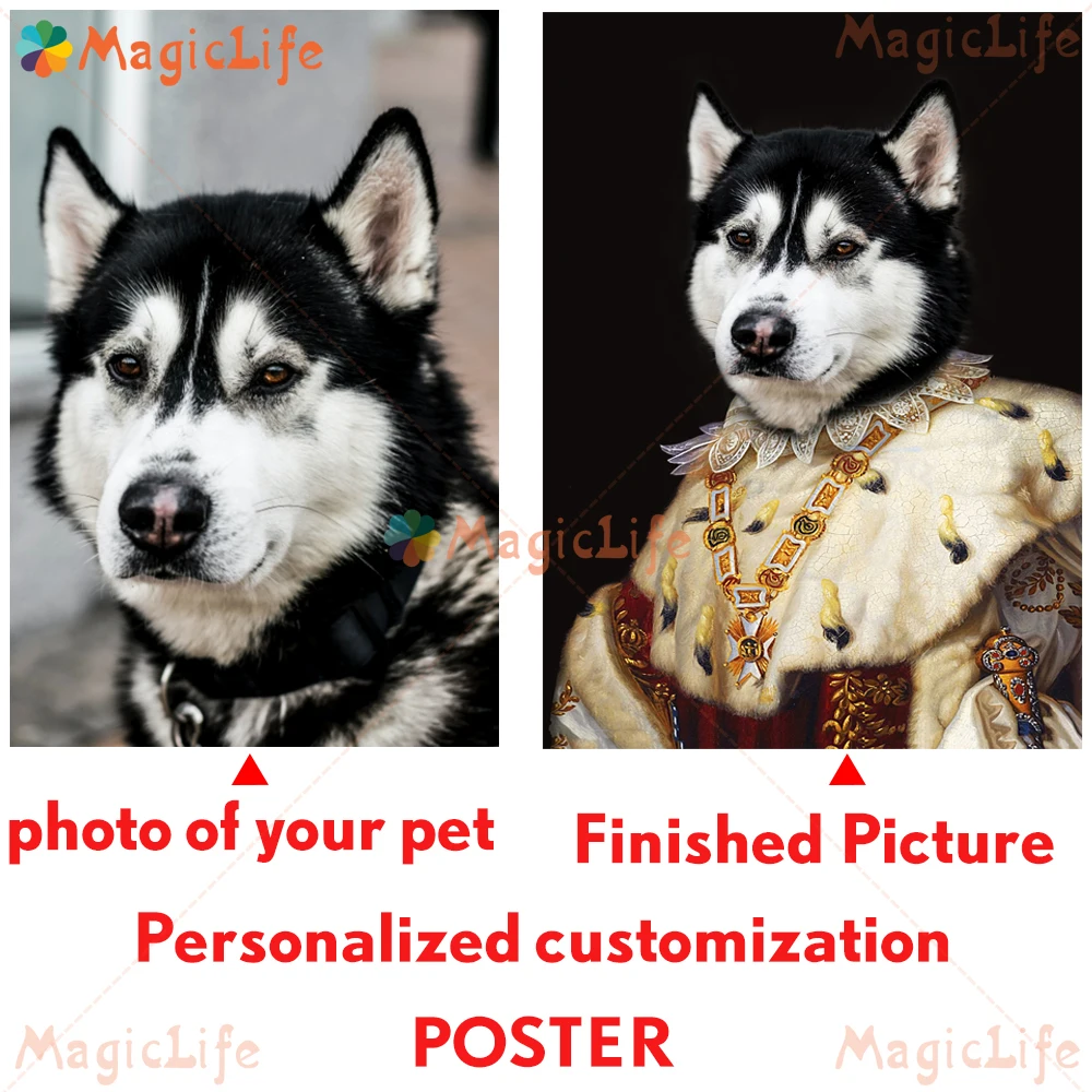 

Pet Custom Poster Animals Posters Canvas Painting Personalized Pet Customization Vintage Dresses Wall Art Pictures Unframed