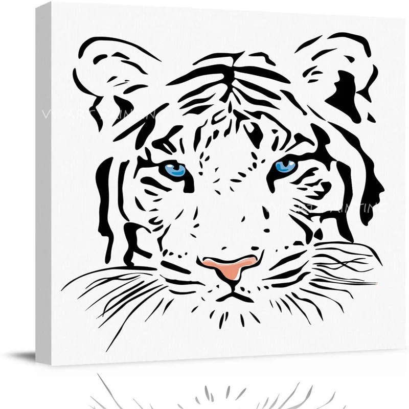 Simple Sketch Tiger Handpainted Canvas Painting, Minimalist Animal Wall Art, Household Decor Quadros For Bedroom Present