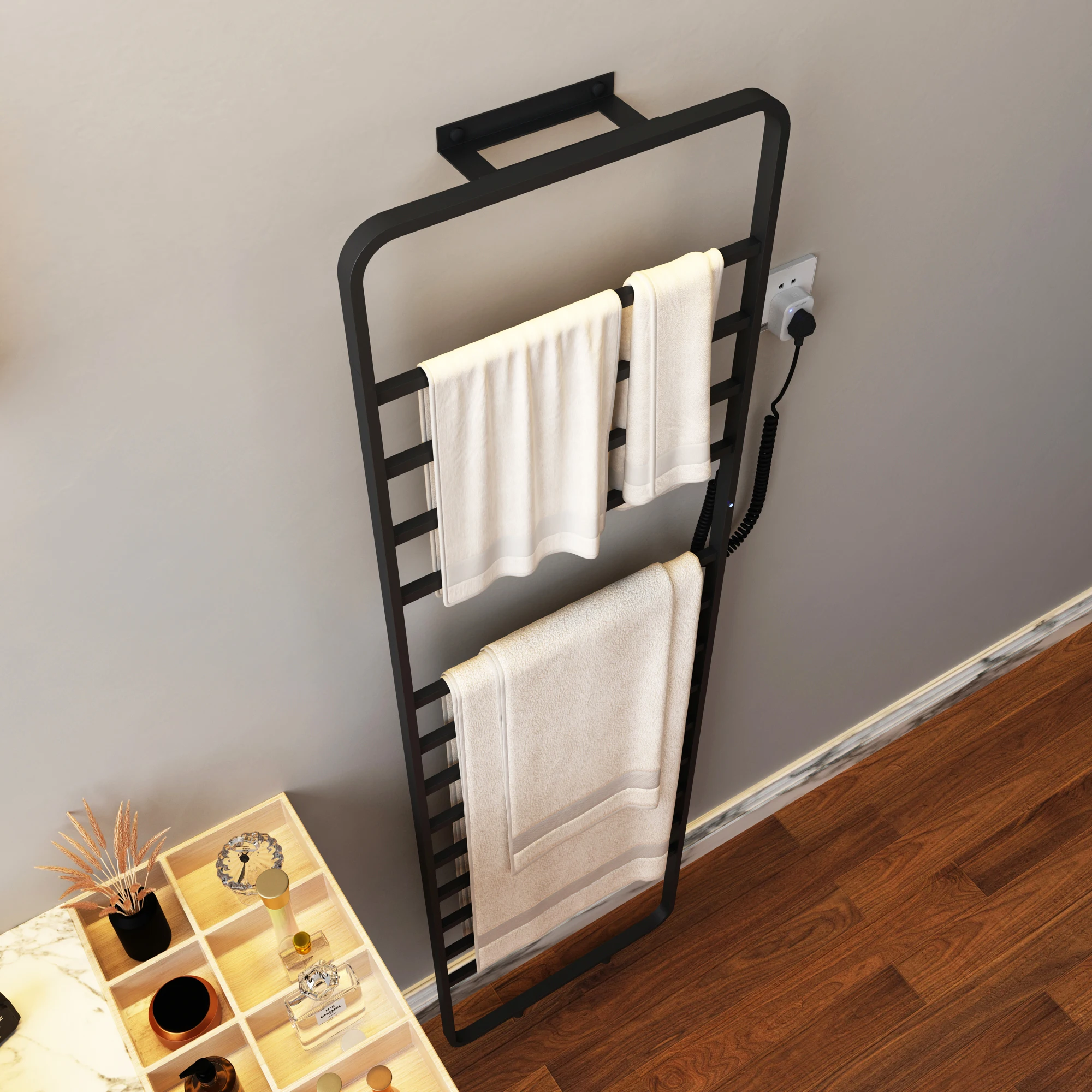 Imagem -06 - Toalheiro Aquecido Elétrico Secador de Toalha Inteligente Mais Quente sem Perfuração Esterilização Acessórios do Banheiro Aço Inoxidável