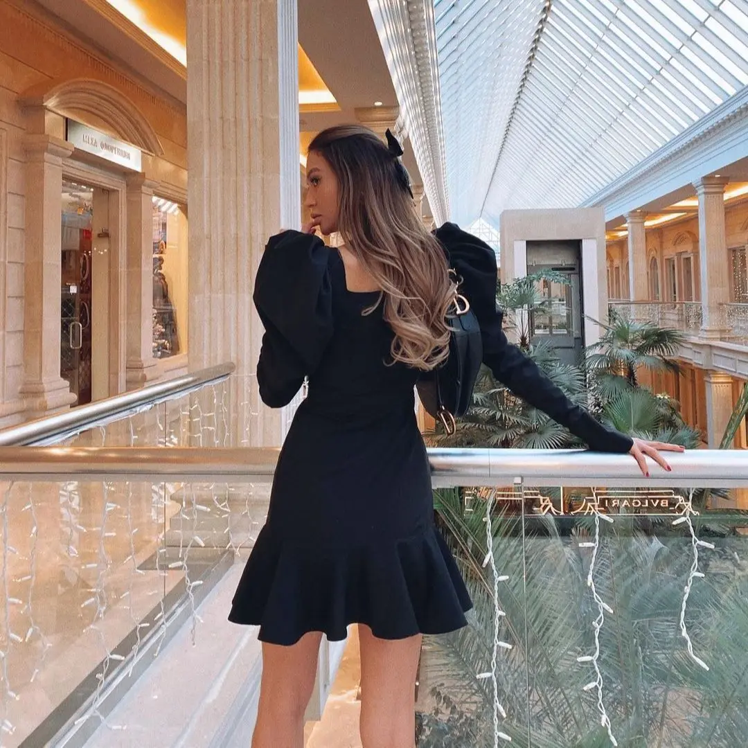 Women\'s Bandage Puff Sleeve Dress Ruffles Party Sexy Elegant Bodycon 2022 Summer Mini Red Black Club Celebrity Evening Dresses