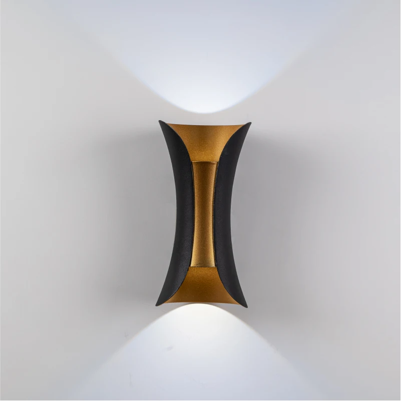 6W modern style black + Golden semicircular LED waterproof wall lamp, can be installed indoors and outdoors, cool light 60000k