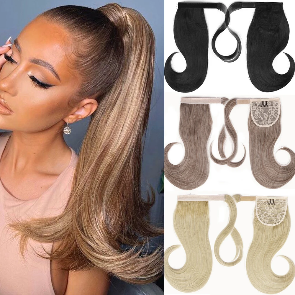 

AZQUEEN Synthetic Bounce Wraparound Ponytail Hair Pieces Straight Hair Extensions With Combs Blonde Ponytails For Women