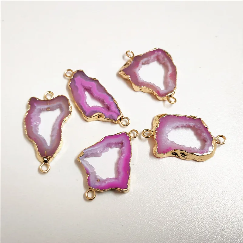 FUWO Natural Druzy Agates Slice Connector With Golden Plated Geode Charm Accessory For Bracelet Making PD228