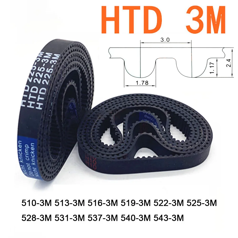 Width 6 10 15 20mm HTD 3M Rubber Arc Tooth Timing Belt Pitch Length 510 513 516 519 522 525 528 531 537 540 543mm Drive Belts