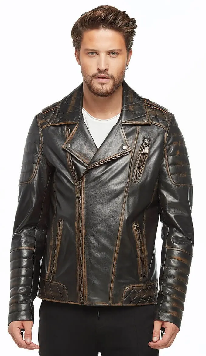 Tan Tumbled Male Biker Montu Orjinal Lambskin Autumn Winter 2022 Biker Slim Large Size VintageTürkiye