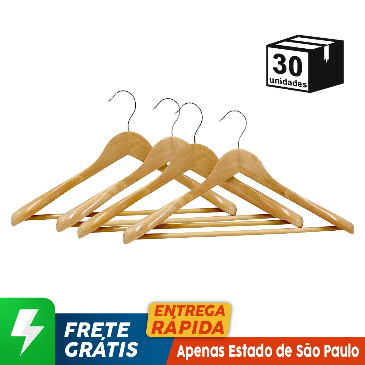 Cabides Madeira Marfim Envernizado Roupas Jaqueta Alta Qualidade Gancho Rotativo 360 ° Organizador Guarda-Roupa Closet 30 Pçs