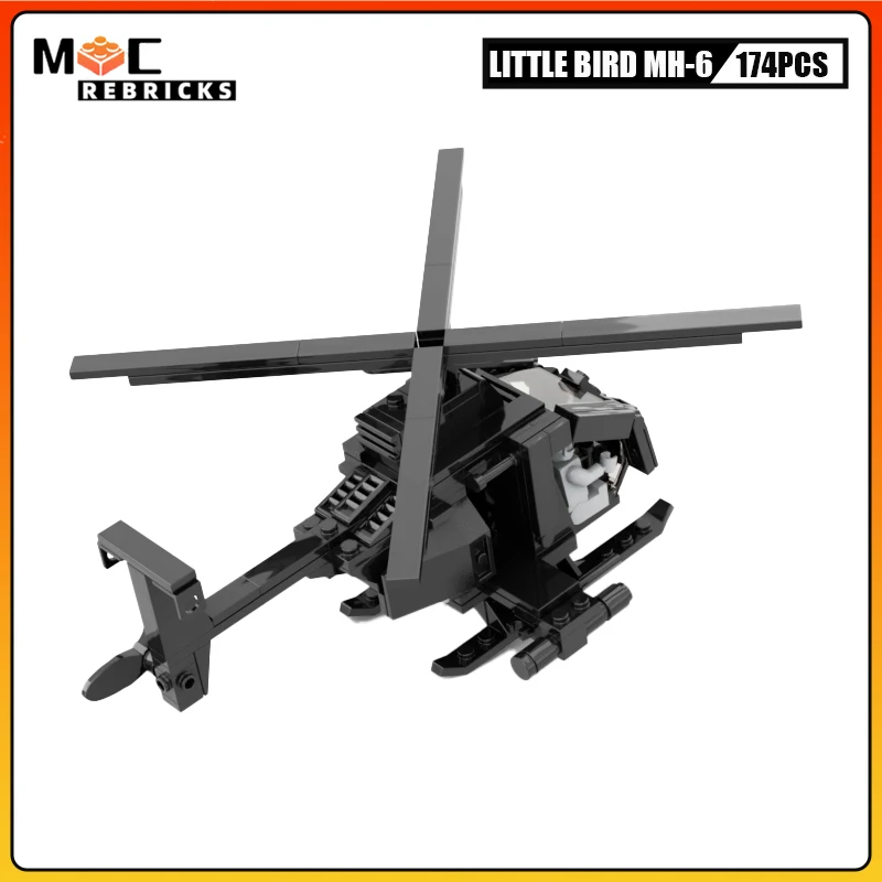 Bloques de construcción helicóptero pequeño pájaro MH-6 versión de potencia de fuego ww2 bollos militares piloto MOC originalidad ladrillos juguete Kit regalo de Navidad