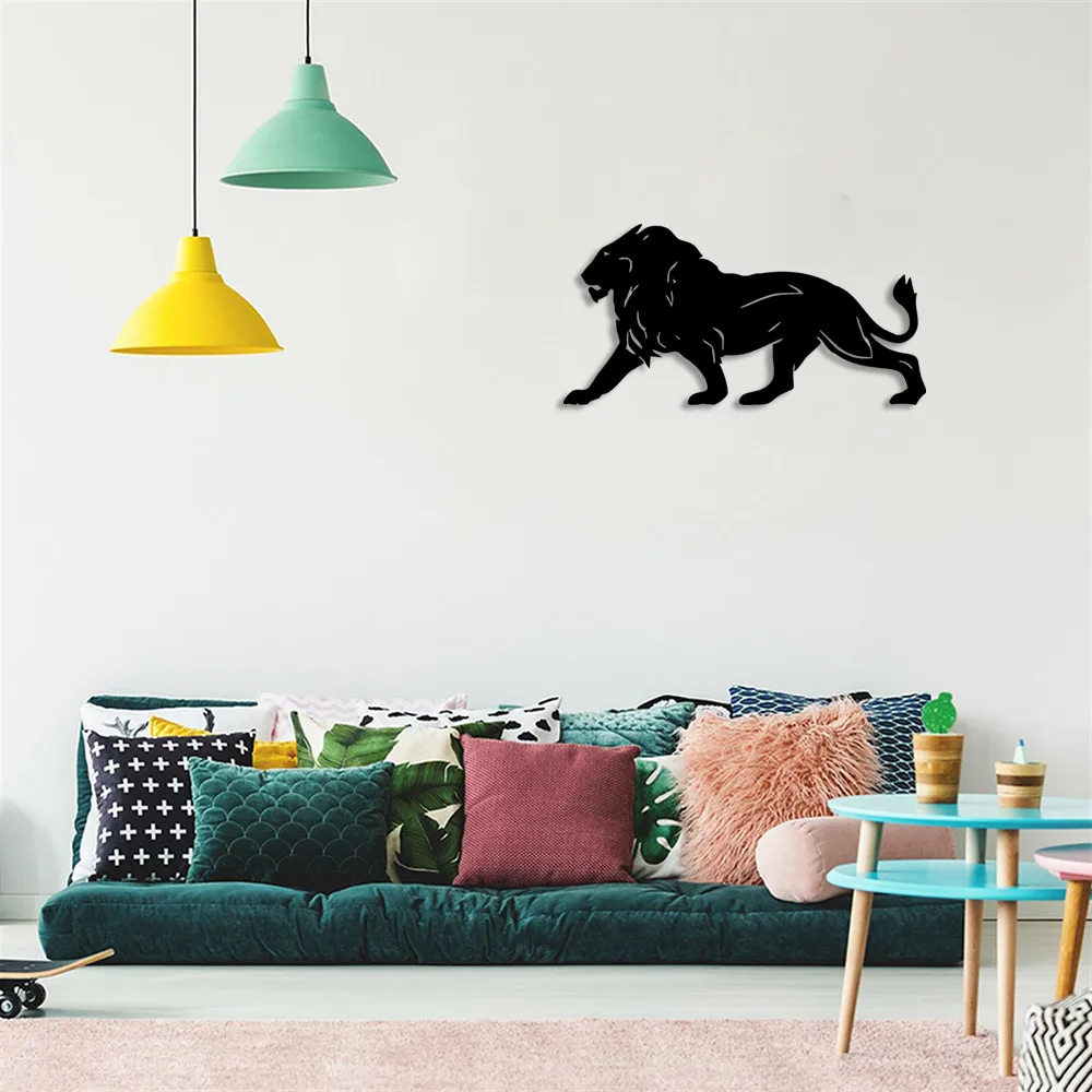 Brave Walking Lion Wall Room Home Accessory Wooden Table 50x25cm